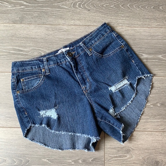 Cut Off High Waist Jean Shorts - Picture 1 of 6